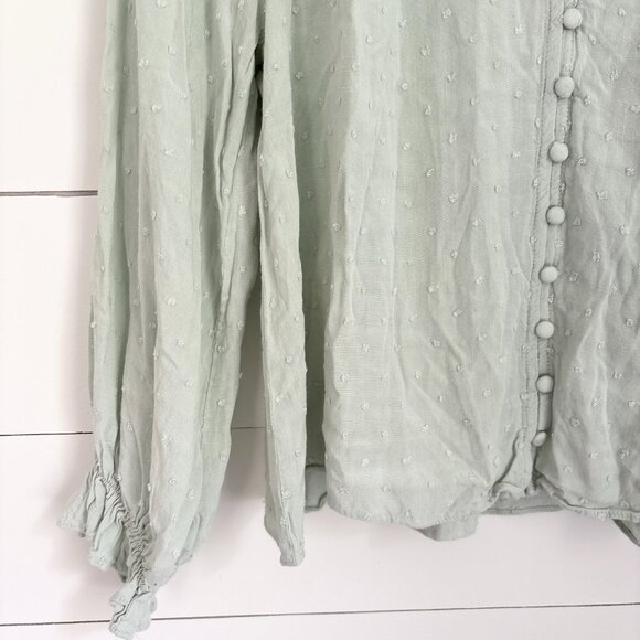 All in Favor Nordstrom mint green button down swiss dot blouse - Picture 3 of 5